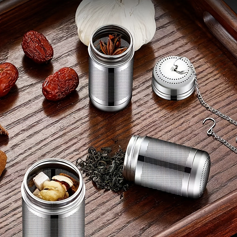 Infusor de té de acero inoxidable con gancho de cadena y tapa, colador de malla fina para hojas sueltas