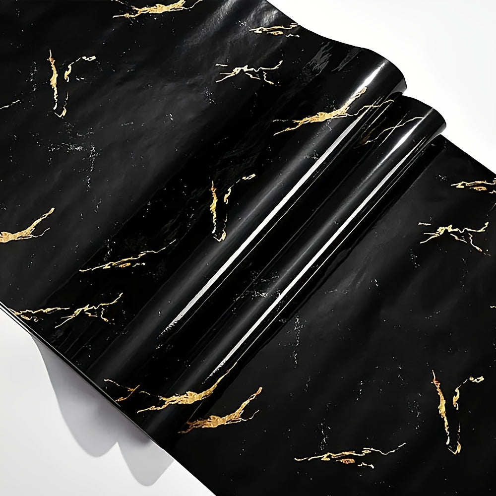 Black and Gold Marble Vinyl Wall Sticker Self-Adhesive Waterproof Glitter Mural