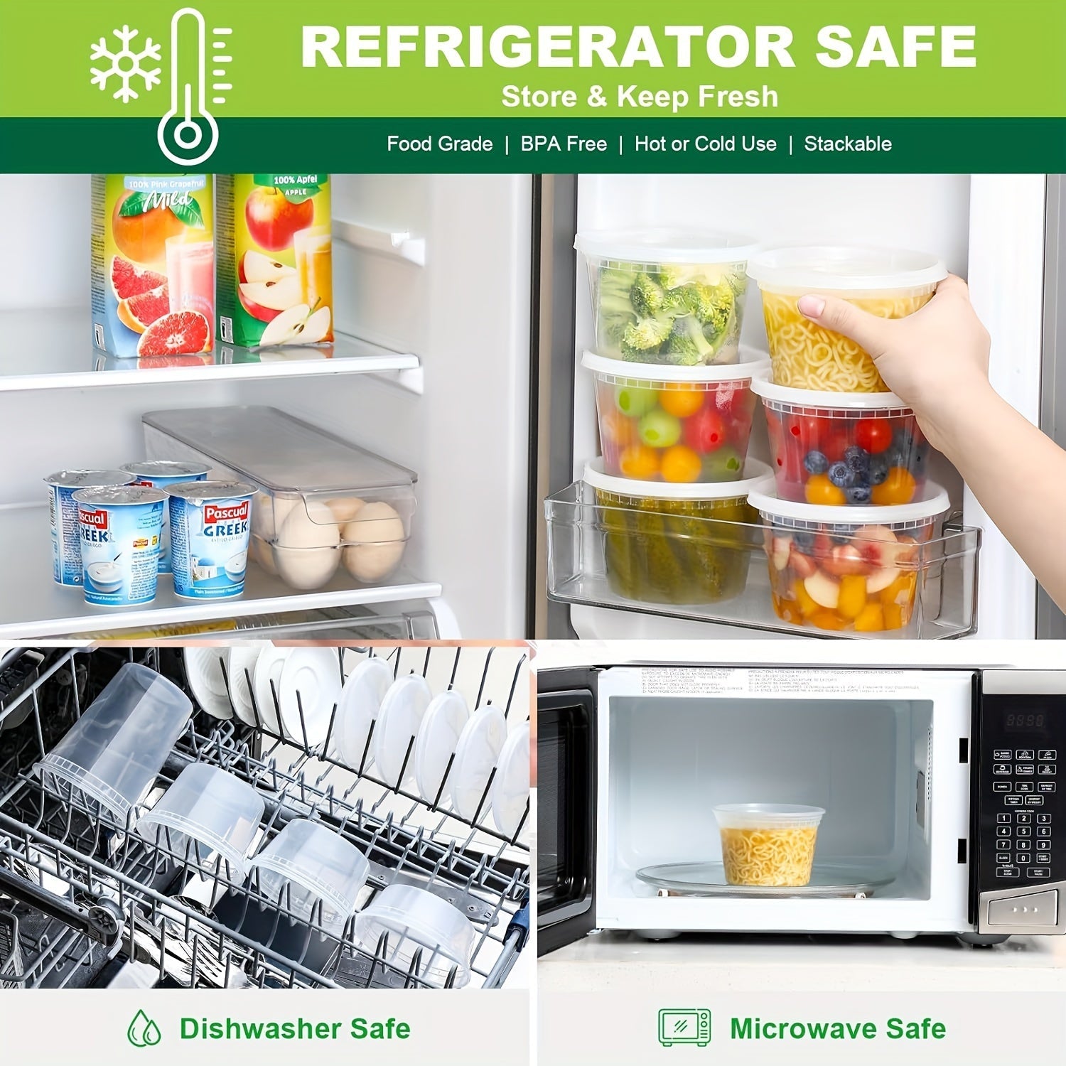 24 Pack 16 Oz Plastic Food Storage Containers with Lids for Freezer Microwave Dishwasher