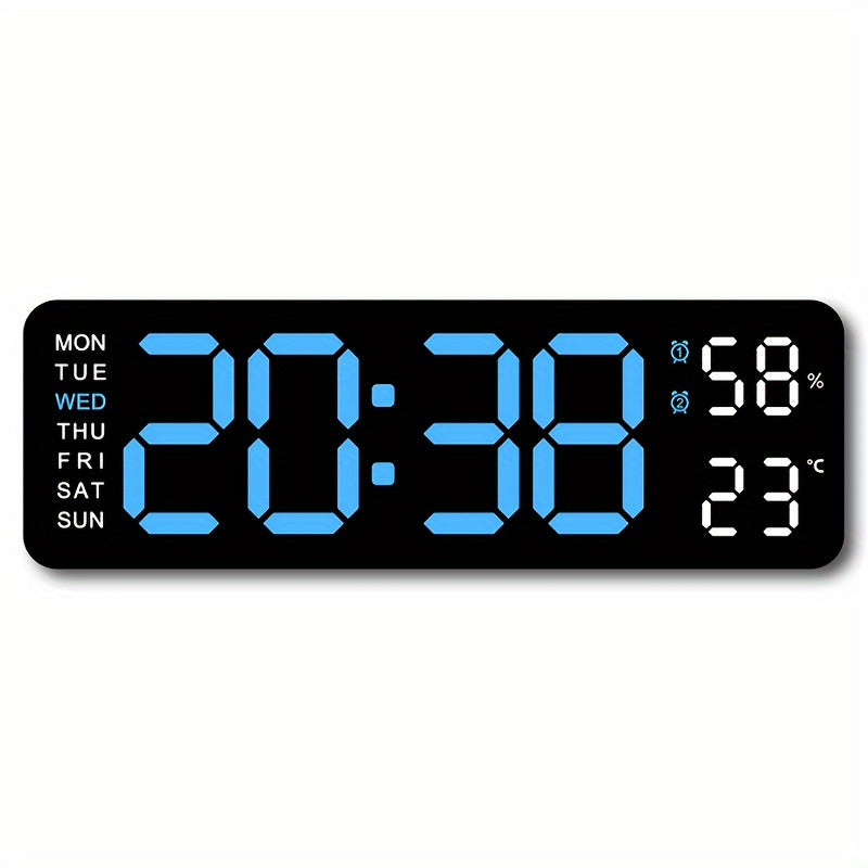 Digital Wall Clock with Large Display Temperature Humidity Weather Icons USB Powered Wall Mount