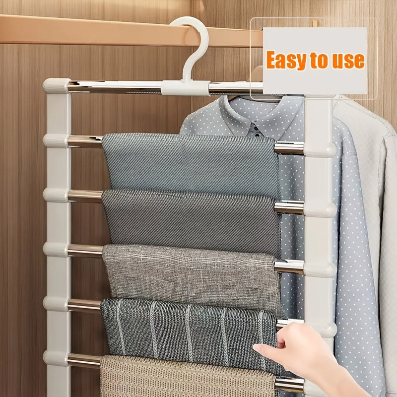 Perchero plegable de acero inoxidable para pantalones con 7 capas