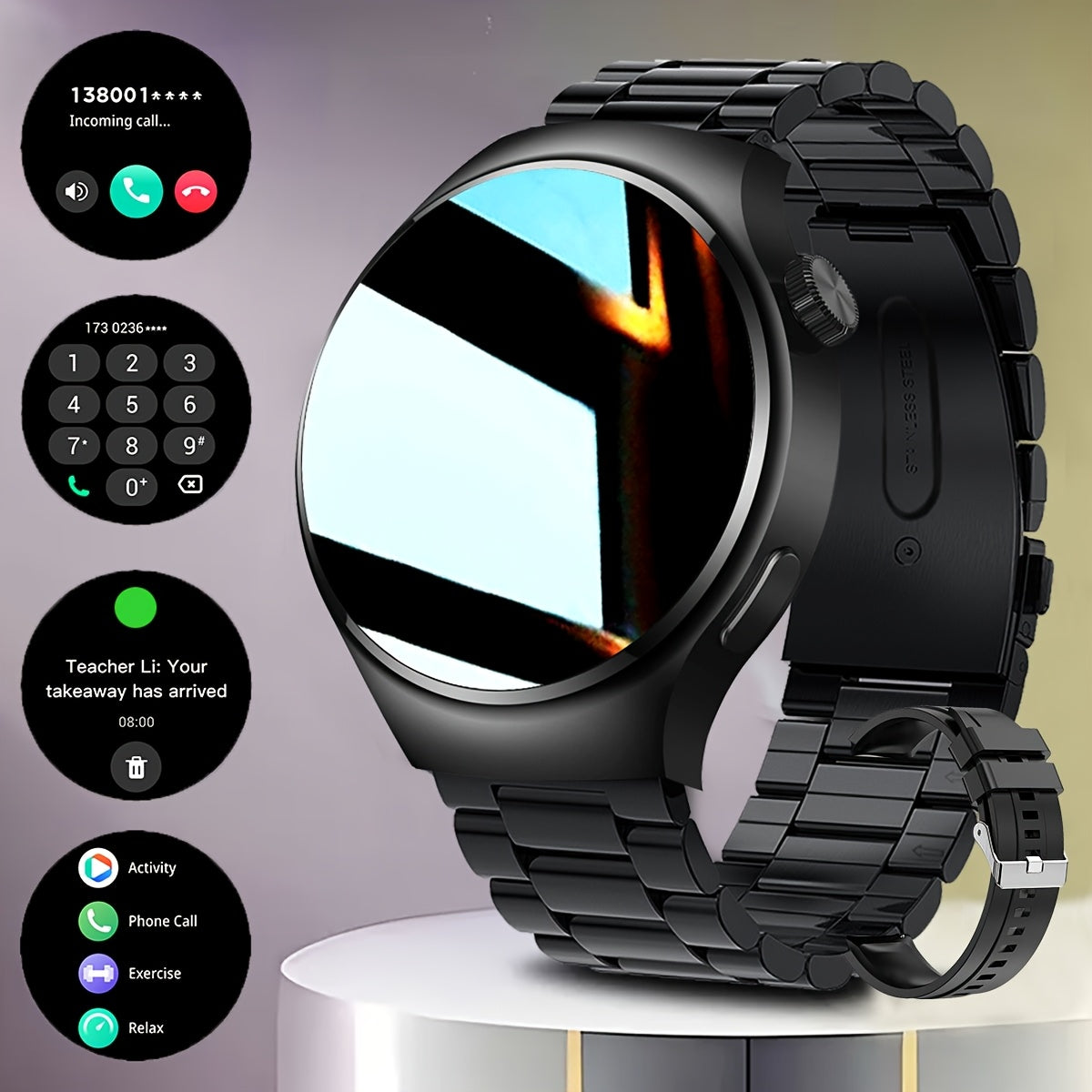 Men's Smartwatch 1.39-Inch Full Touch Display Stainless Steel Strap Water-Resistant IP68