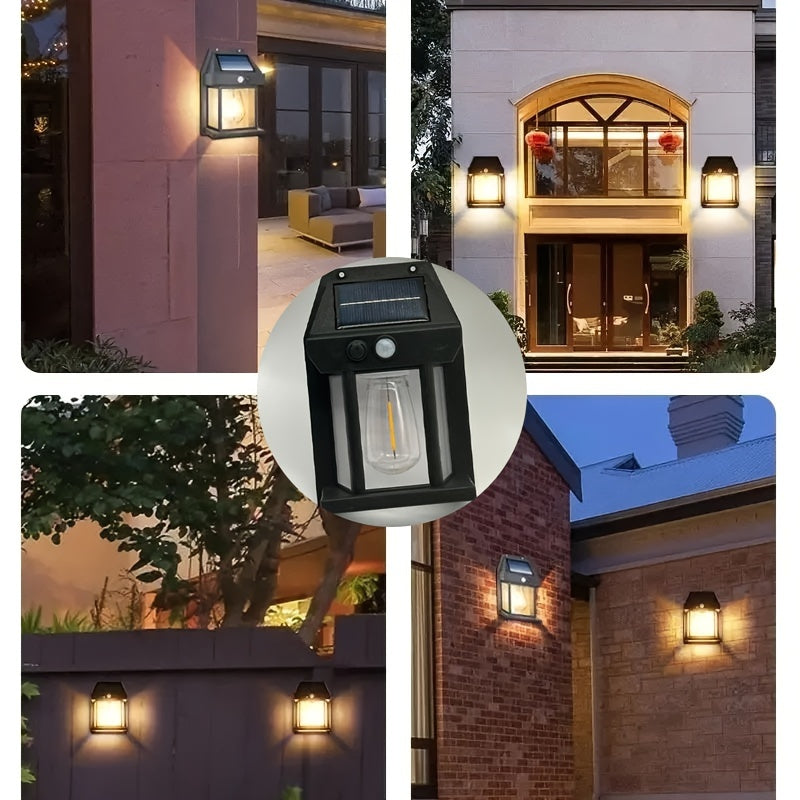 Solar Powered LED Wall Lamps with Motion Sensor for Outdoor Porch Garden Yard Fence Black