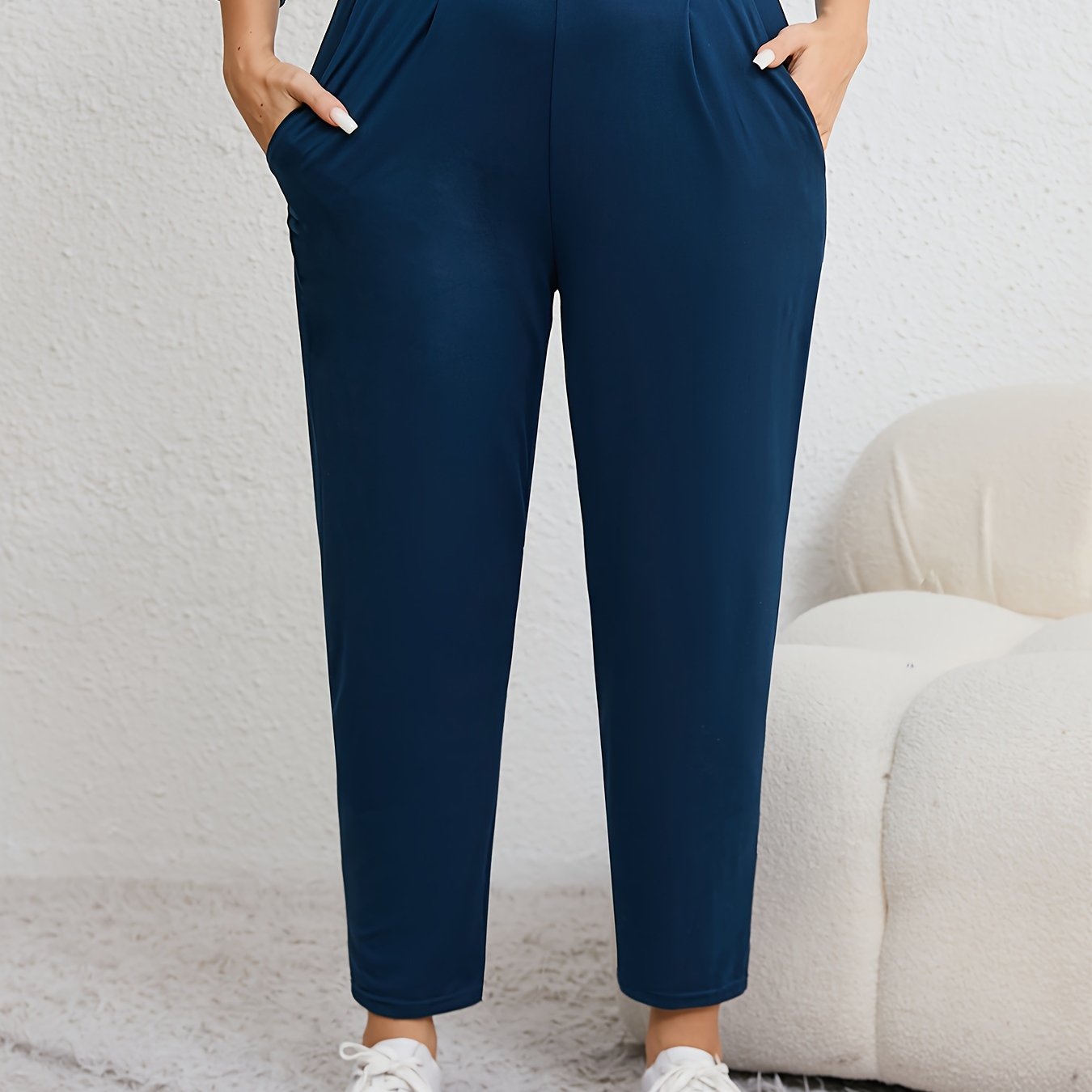 Plus Size Women's Harem Pants with High Elasticity Ruched Waist Pockets for All Seasons