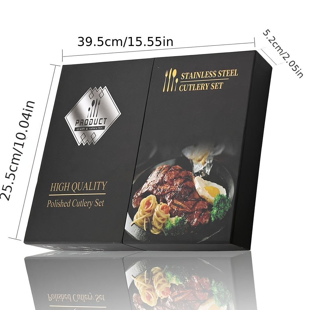 24-Piece Black Handle Gold Stainless Steel Cutlery Set for Kitchen Dining