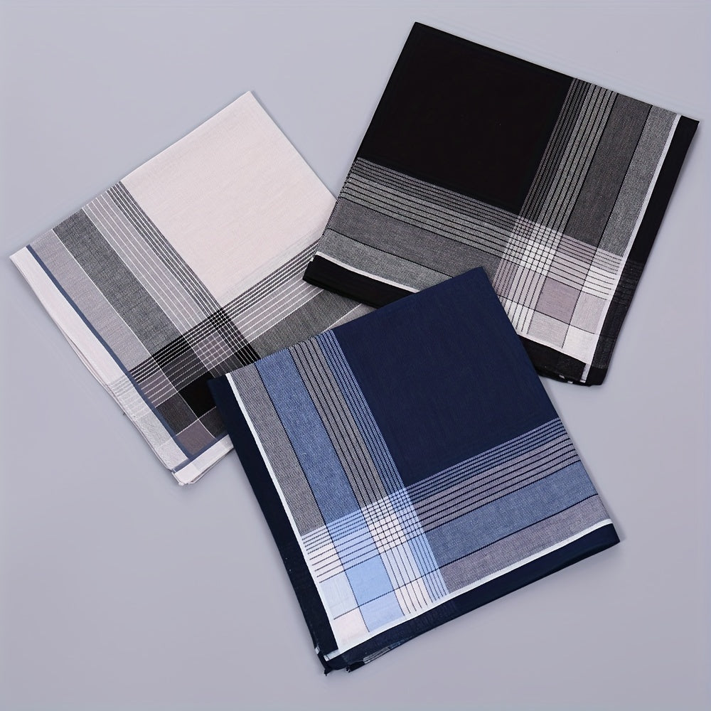 Men's Vintage Cotton Handkerchiefs 3-Pack 43cm Absorbent Sweat Wipes Black Blue Grey