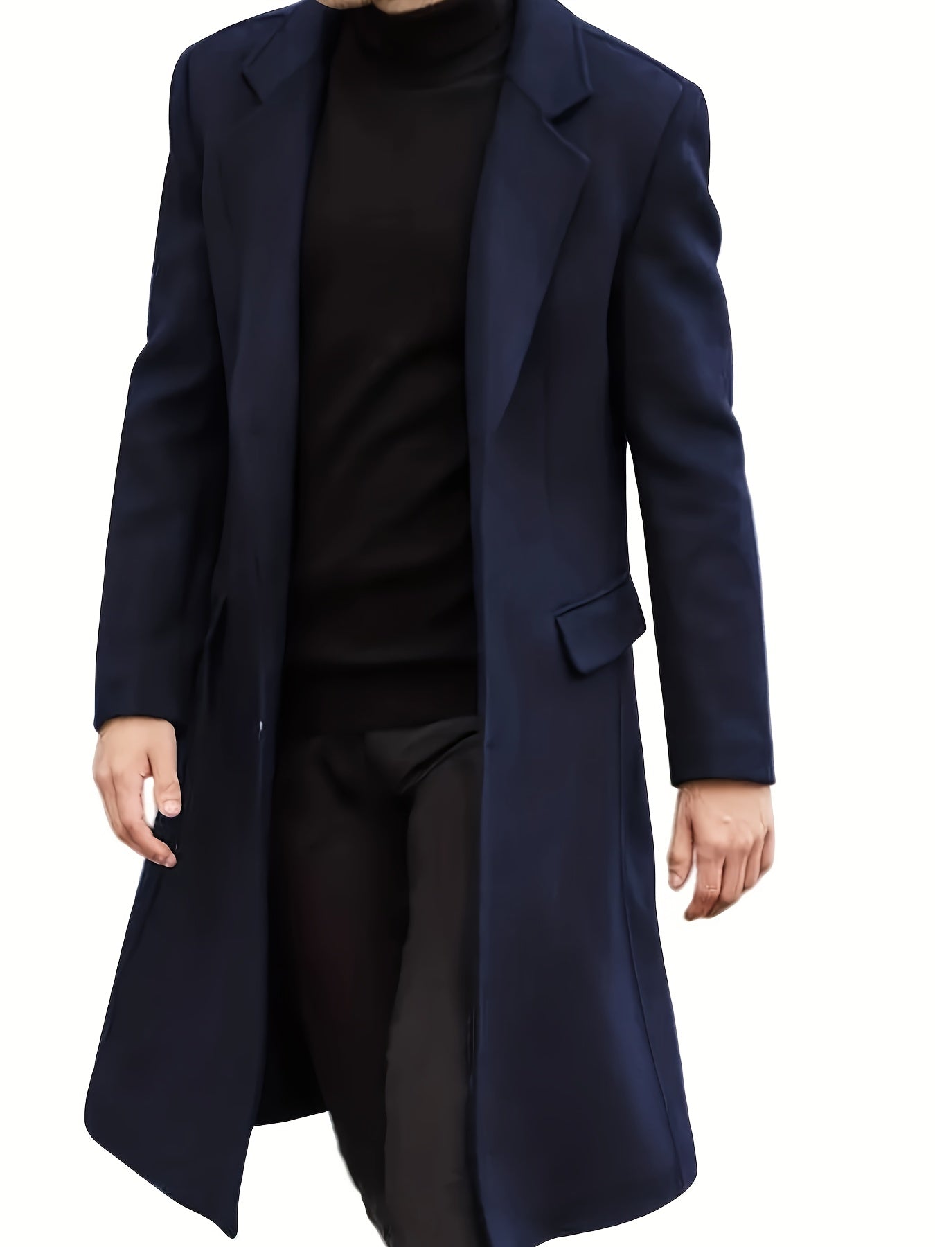 Men's Long Coat Reversible Plus Size Fall Polyester Solid Color Lapel Work Outerwear