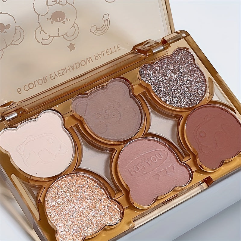 Women's 6-Color Eyeshadow Palette Earth Nude Tones Matte Shimmer Compact