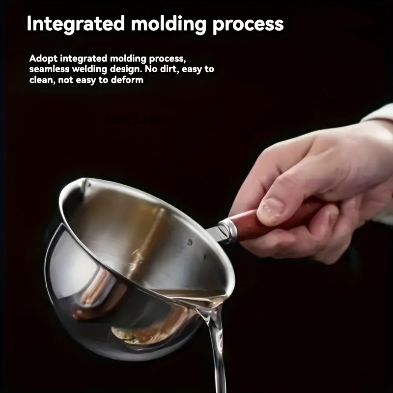 Stainless steel milk warmer with wooden handle for coffee and liquids