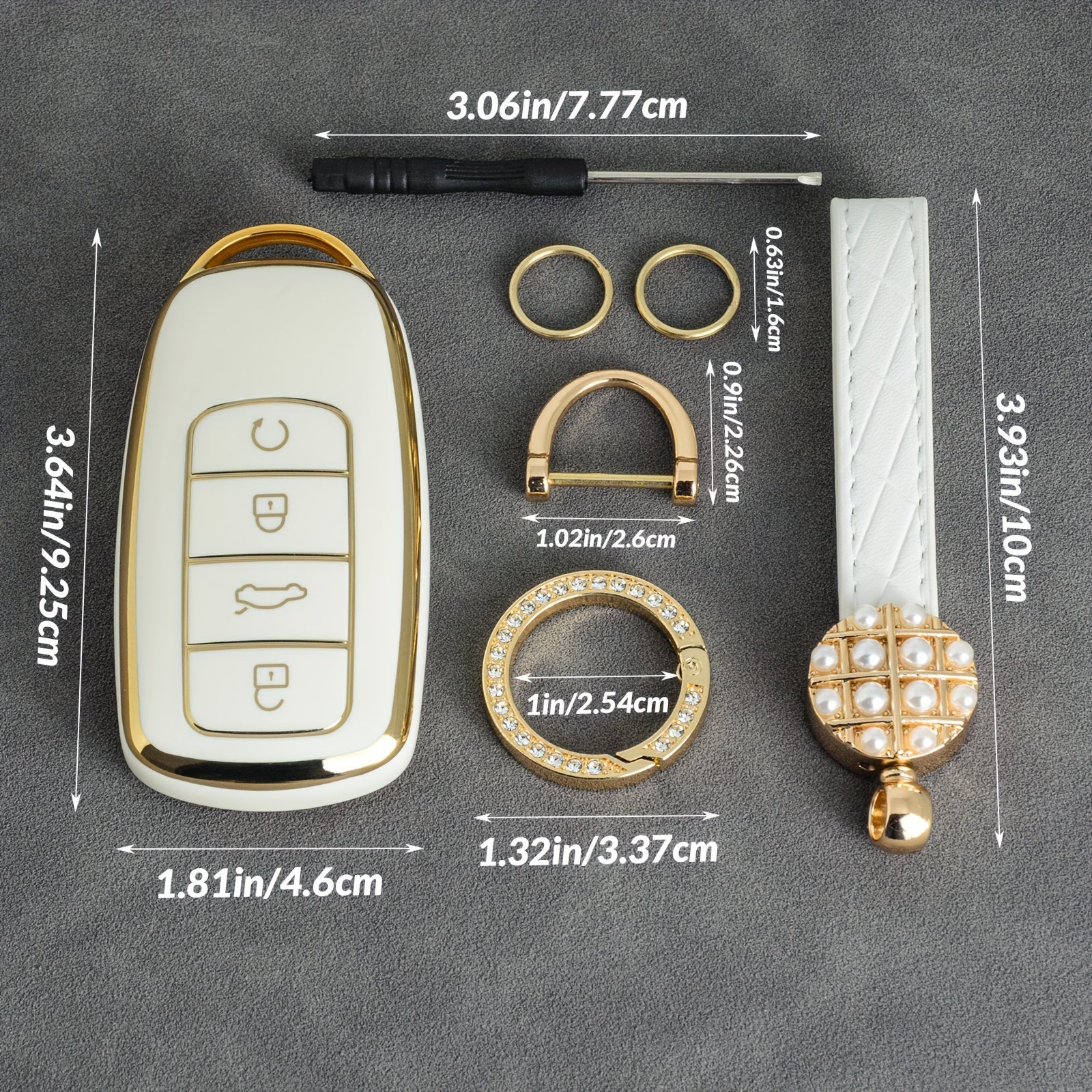 Leather Key Fob Protector with Bling Keychain for Car Key
