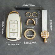 Leather Key Fob Protector with Bling Keychain for Car Key