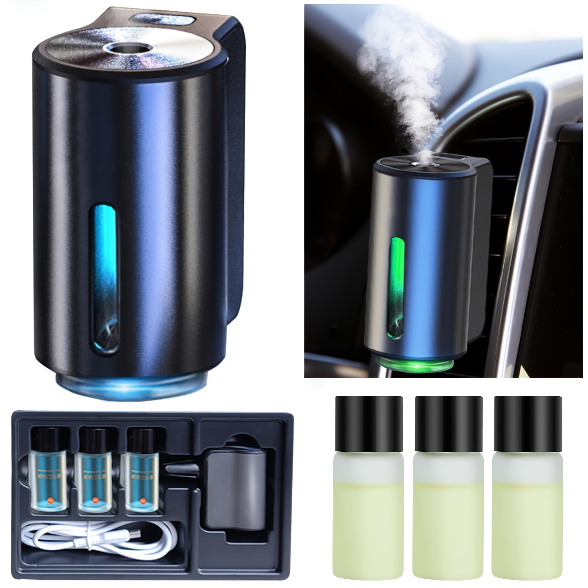 USB Rechargeable Car Aromatherapy Diffuser with 3 Modes Essential Oil Humidifier