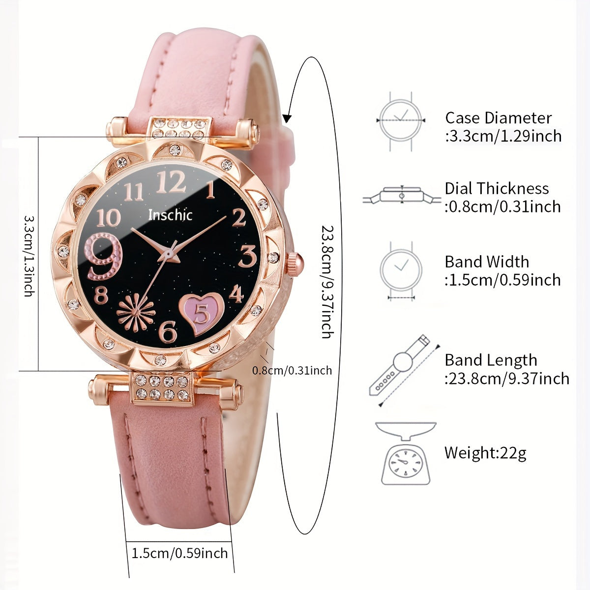 Women's Quartz Watch Set with Love Number Dial and Bracelet, Alloy Case, PU Leather Band