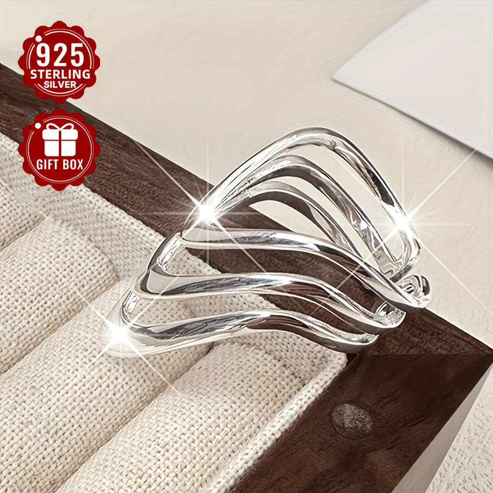 Women's Sterling Silver Wide Face Ring Adjustable Multi-Layer Open Jewelry for Party Wear