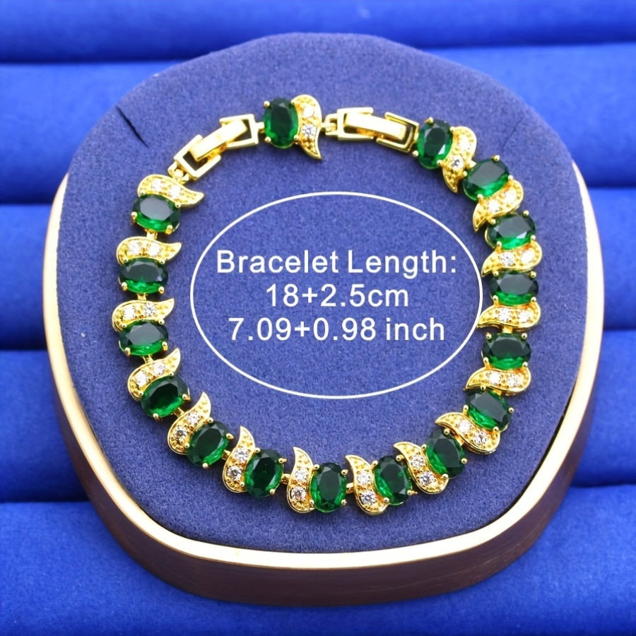 Retro-Inspired Jewelry Set for Women Copper with Synthetic Gemstones Bracelet Earrings Necklace Ring