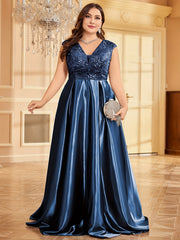 Women’s Sequin Bridesmaid Gown V-Neck Party Dress Plus Size