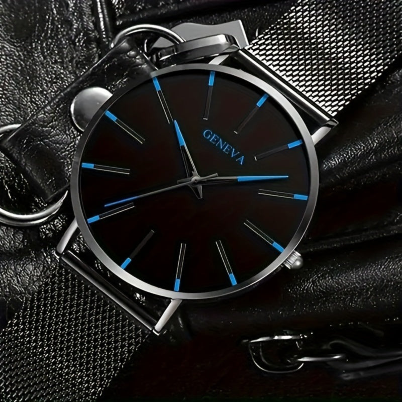 Men's Quartz Watch Alloy Mesh Band Round Zinc Alloy Case Elegant Electronic Sports Watch
