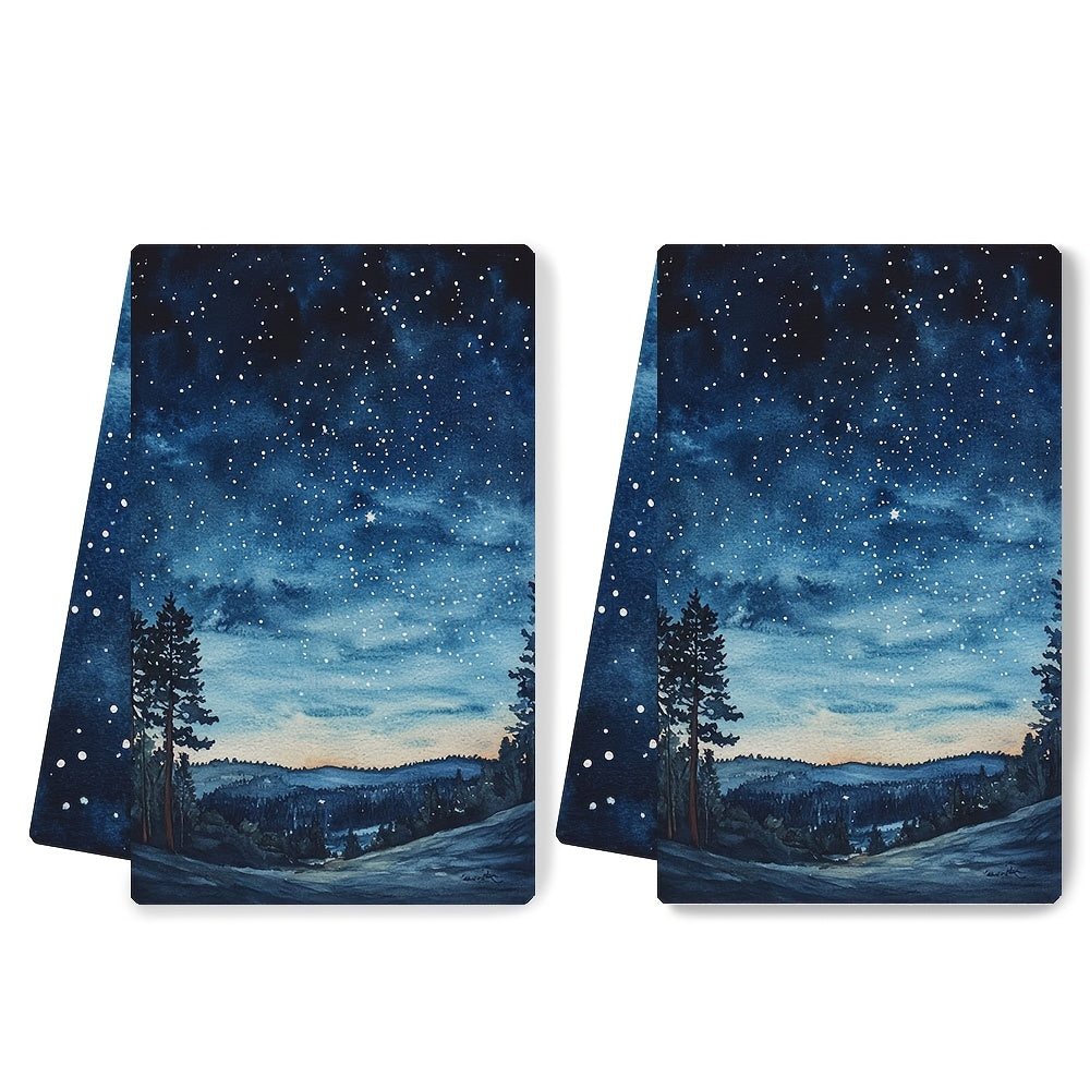 Set of 2 Starry Night Kitchen Towels Ultra Absorbent 40x60 cm Dish Drying