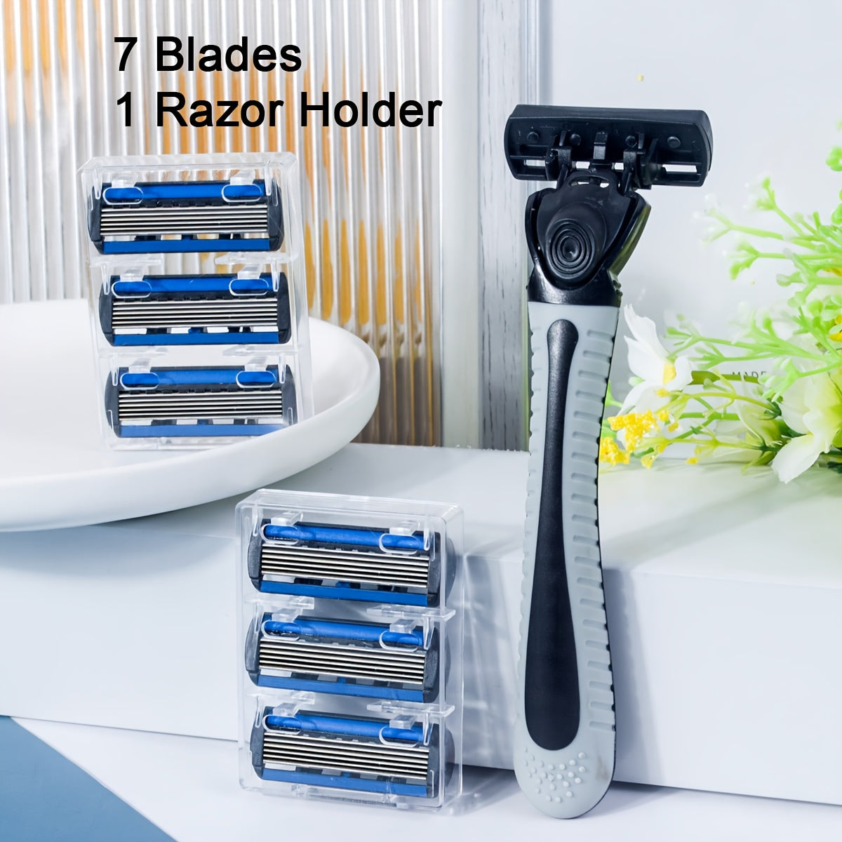 Men's Safety Razor Set with Stainless Steel Handle and Replaceable Blades for Beard and Mustache
