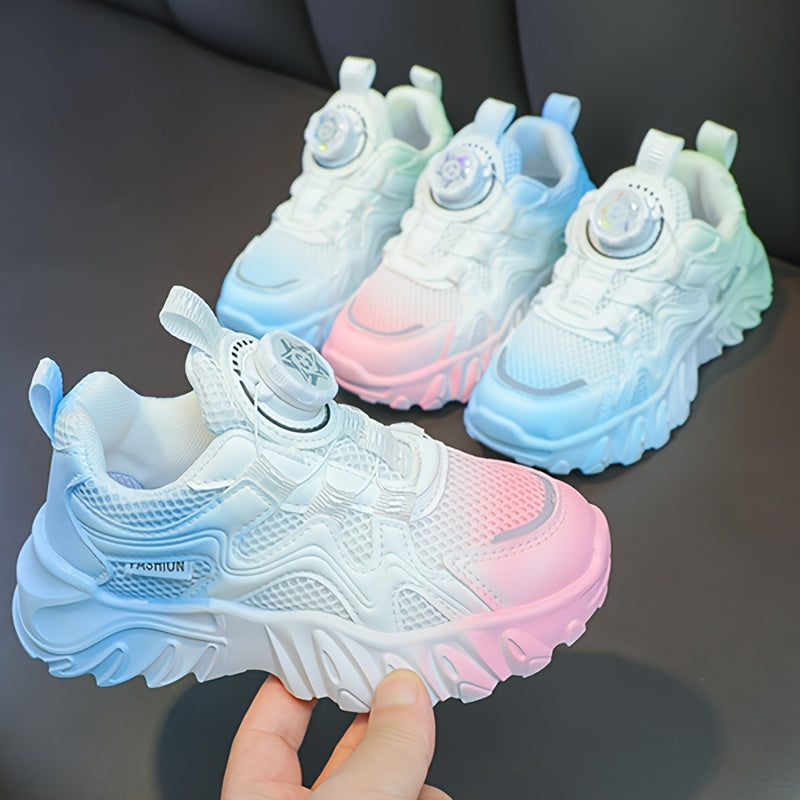 Girls' Gradient Sports Shoes with Easy Twist Buckle Breathable Mesh Non-Slip Rubber Sole for Spring Summer Fall