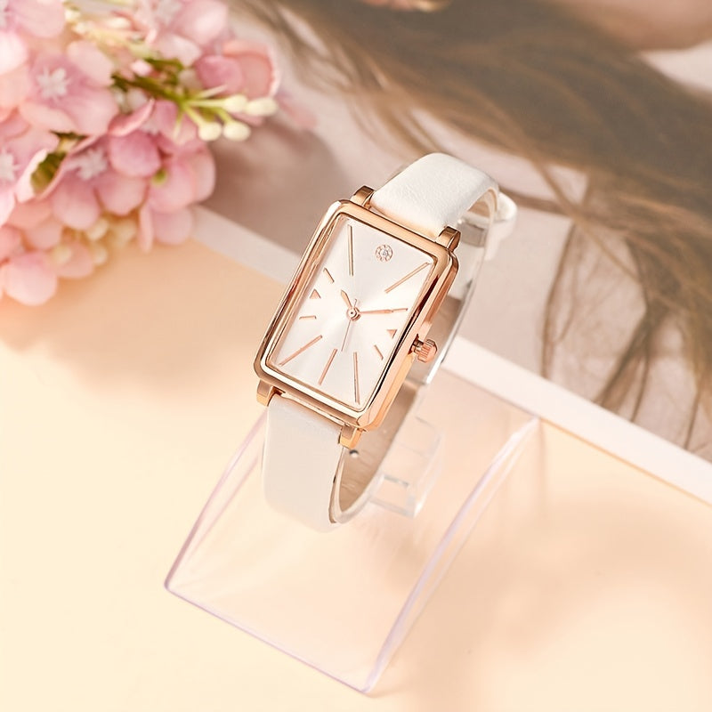 Women's Rectangular Quartz Watch with Rhinestones and Minimalist Style