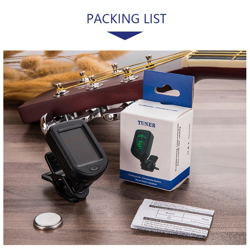 3-in-1 Gitar, Violin, Ukulele Tuner Batareya bilan ishlaydigan qora