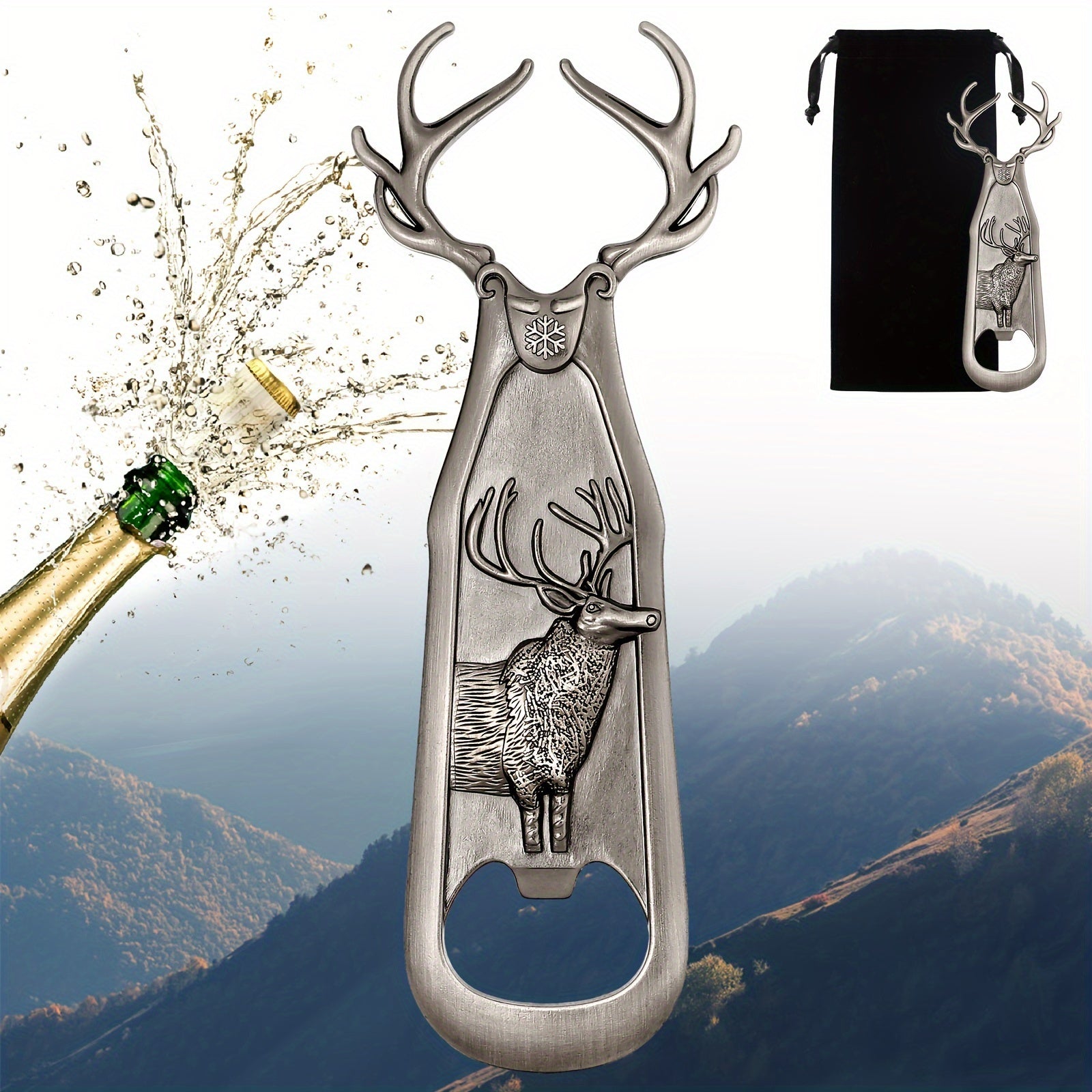 Velvet sumkali zanglamas po'latdan yasalgan elk shishka ochgichi, to'ng'iz boshli pivo ochgichi.