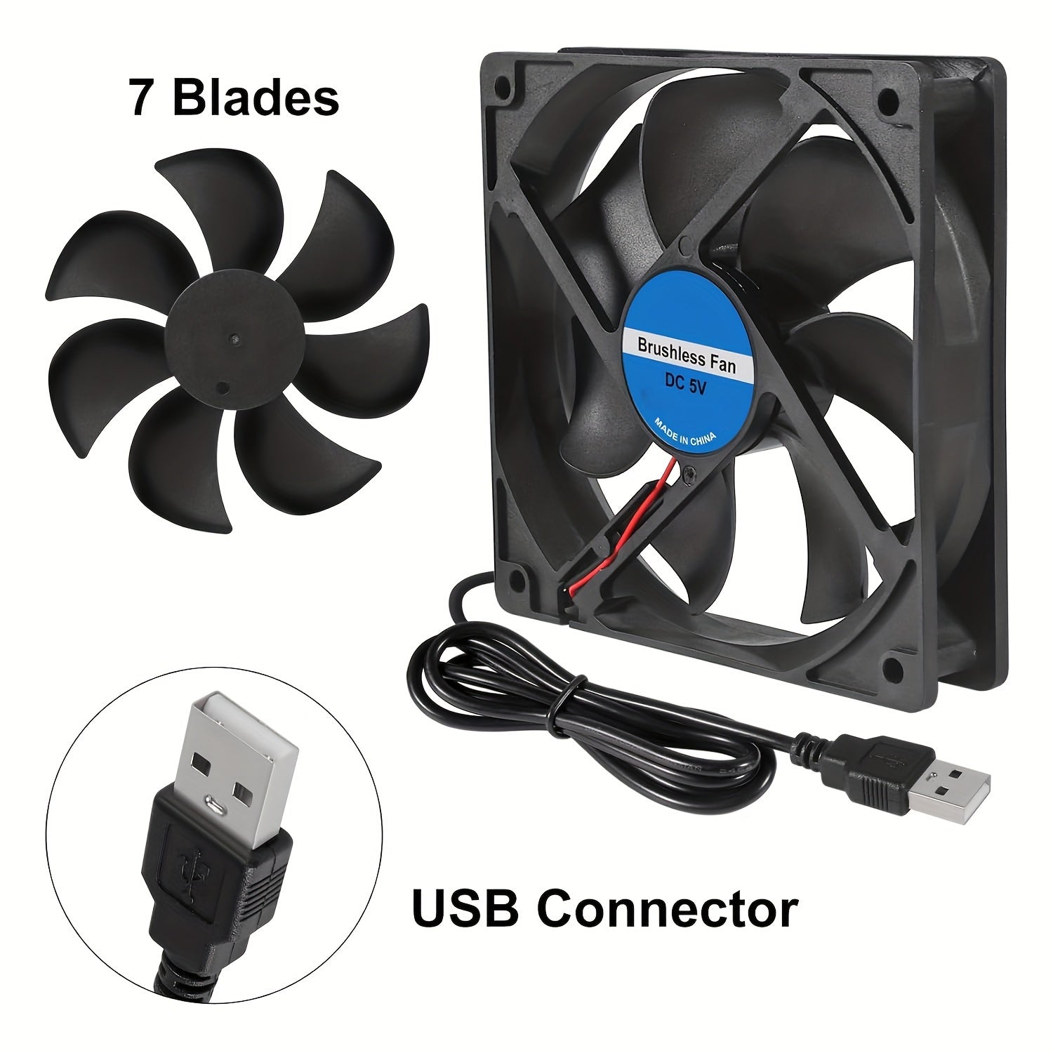 120mm USB Brushless Cooling Fan for 3D Printer PC Computer Case 7 Blades