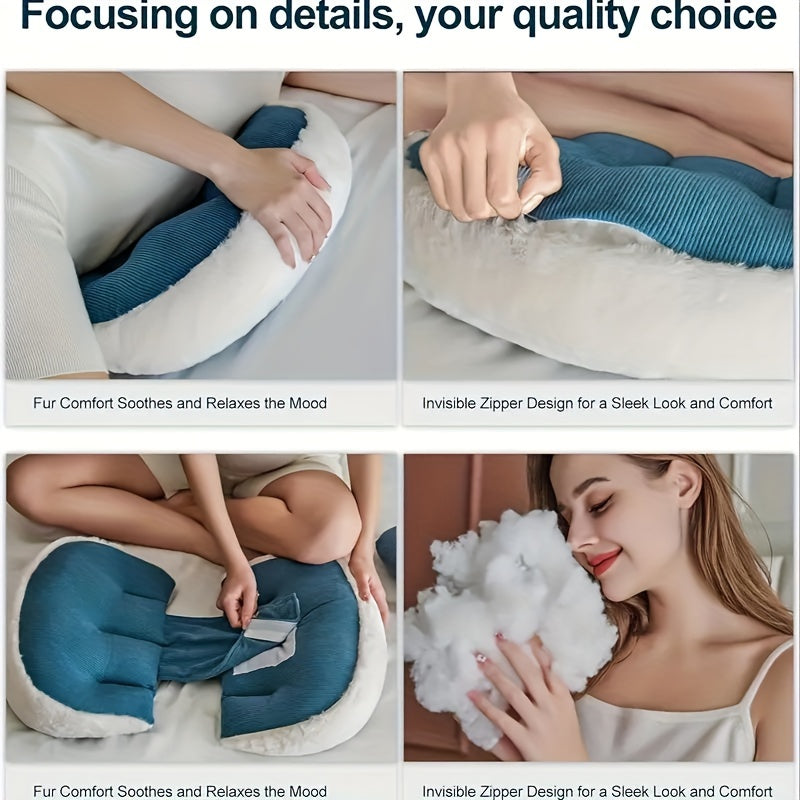 Pregnancy Pillow with Faux Fur Soft Belly Support for Side Sleeping Women