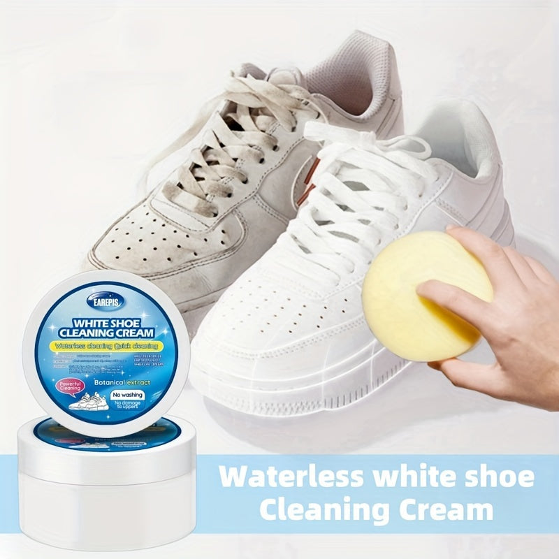 Tez Ta'sirli Oq Poyabzal Kreml - Dog'larni olib tashlaydi va oq rangni tiklaydi, Krossovkalar, Kanvas va Sun'iy Materiallar uchun ideal - Qo'shimcha Tozalash Gubkasi bilan qulay yuvishsiz formula