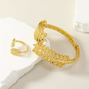 Gold Plated Leaf Jewelry Set for Weddings and Ramadan with Bracelet and Ring