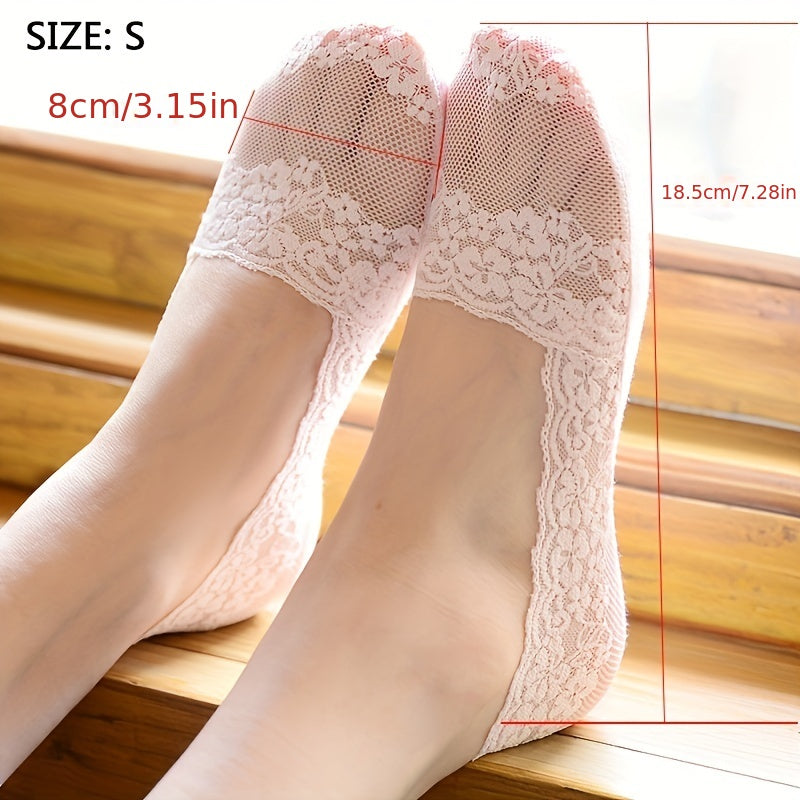 Women's Summer No-Show Socks Breathable Mesh Floral Lace Sweat-Absorbent