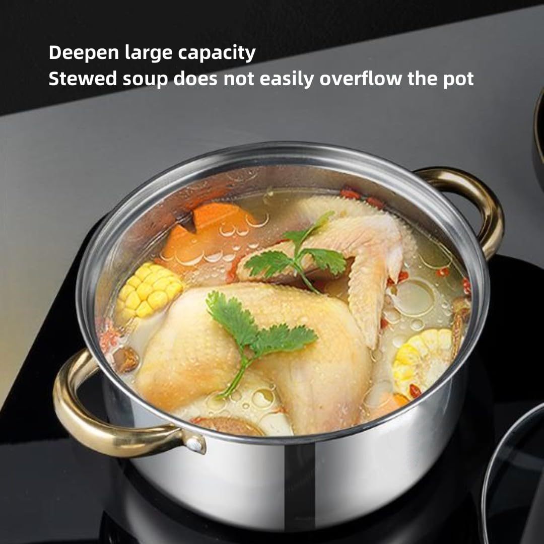 Stainless Steel Cookware Set 12 Pieces with Golden Handles Removable Lids