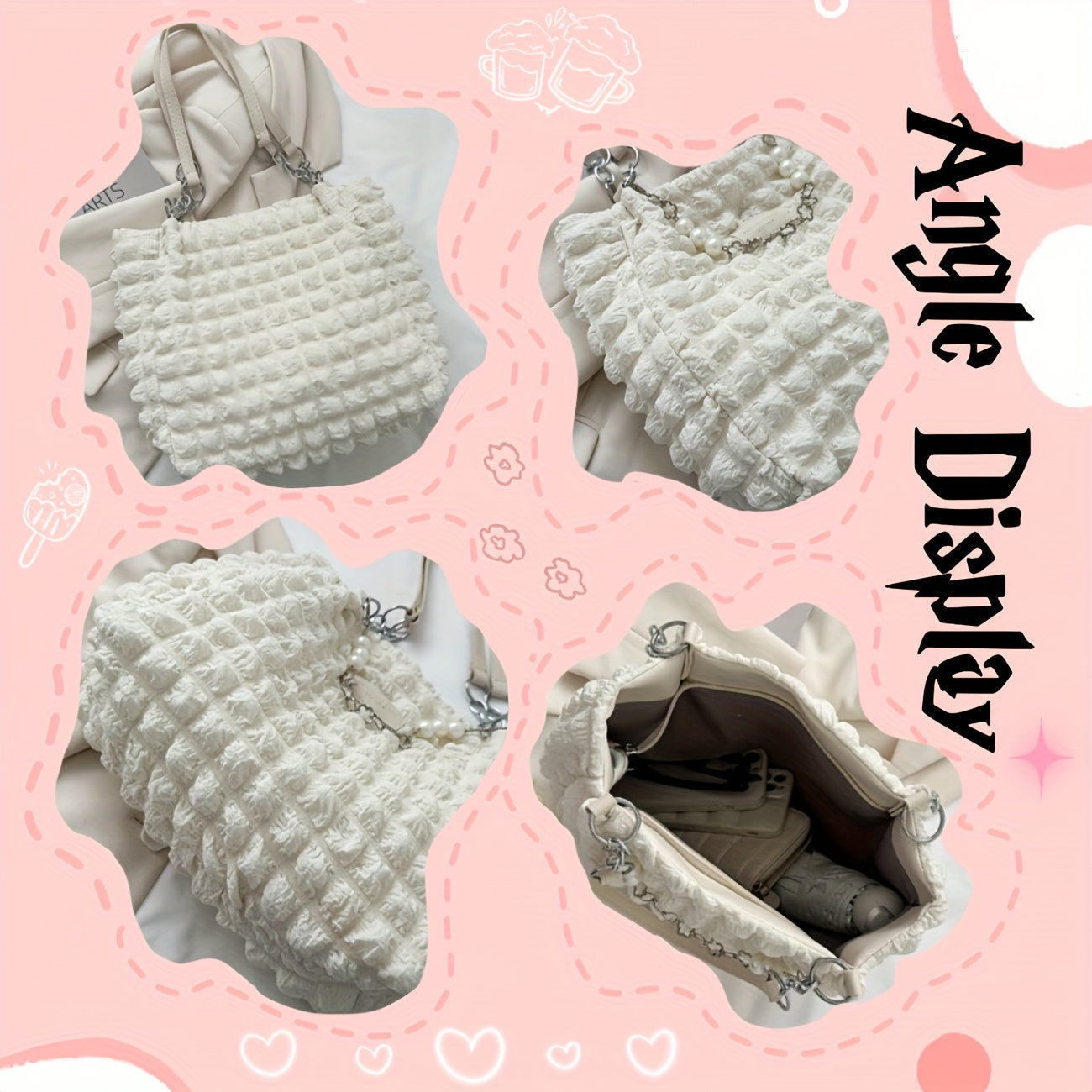 Bolso de hombro con burbujas para mujer con diseño fruncido, bolso tote suave