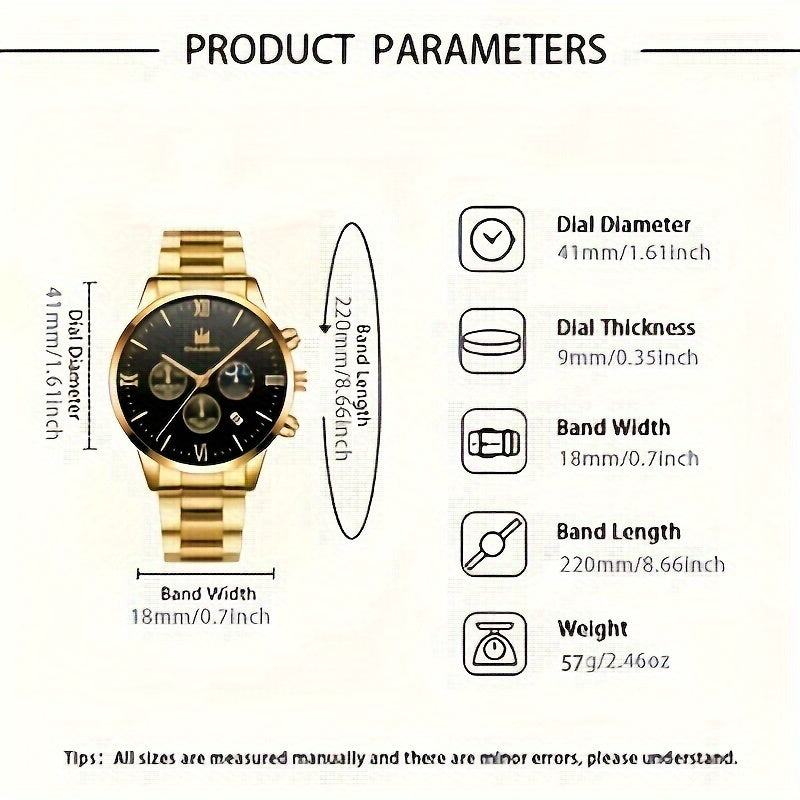 Men's Stainless Steel Quartz Watches with Calendar, Casual and Sport Styles