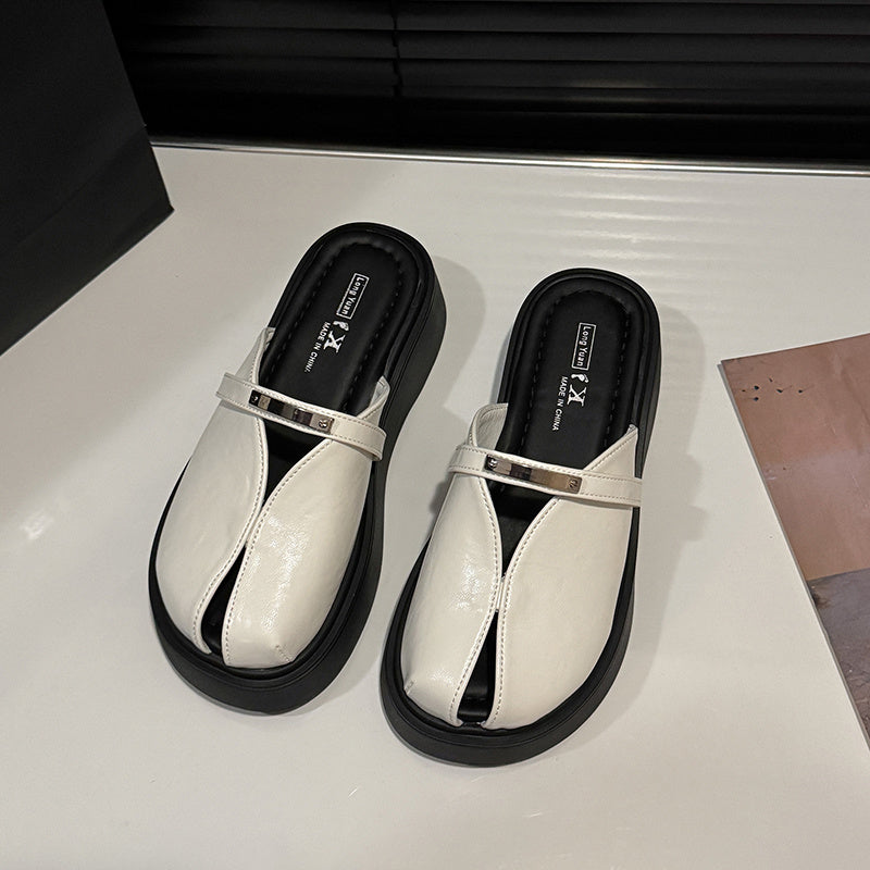 Women Mule Shoes Solid Color Synthetic Cover Platform Heel Summer Casual