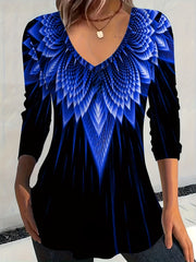 Women's Floral V-Neck T-Shirt Polyester Knit Medium Stretch Spring Fall