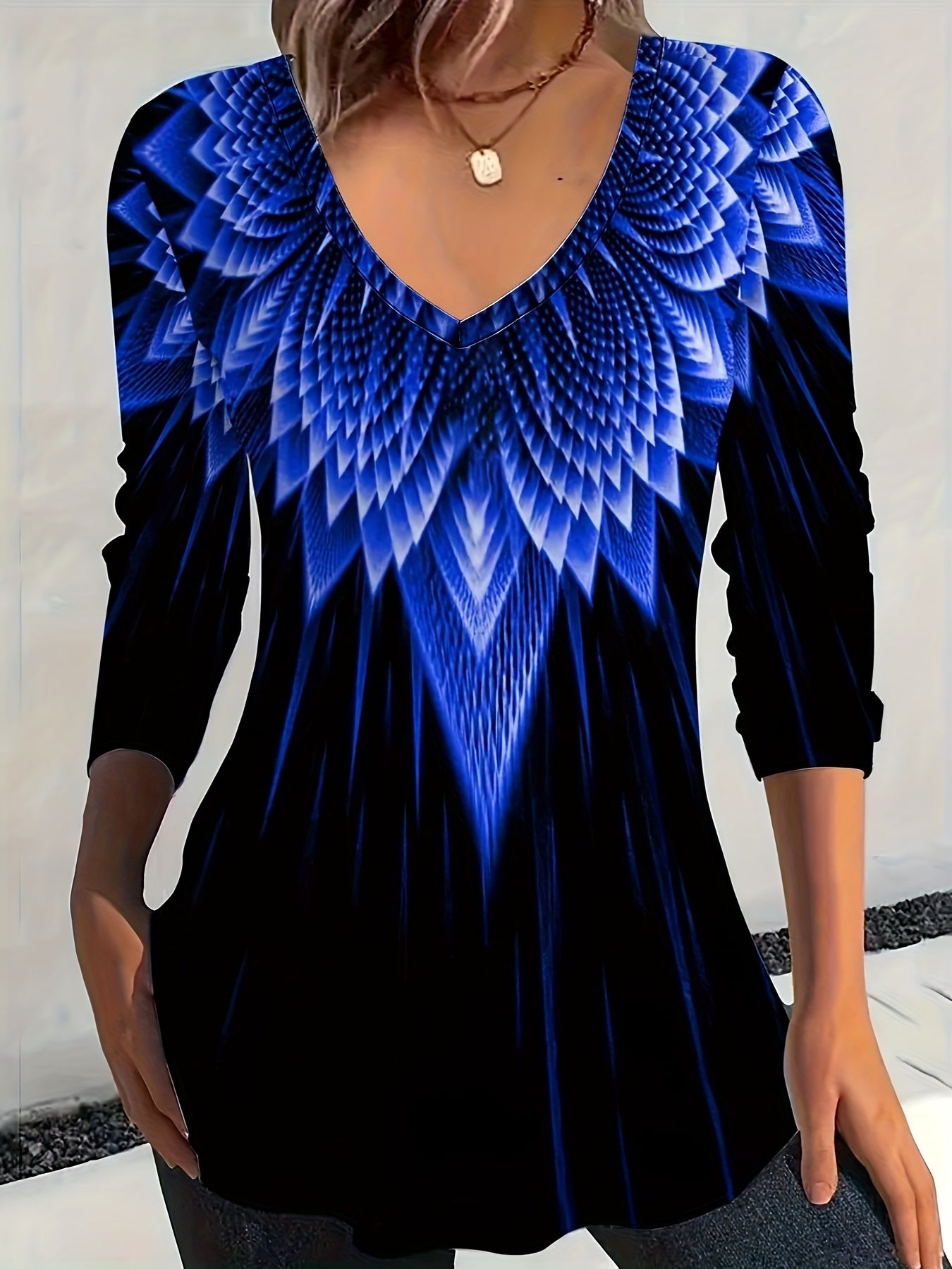 Women's Floral V-Neck T-Shirt Polyester Knit Medium Stretch Spring Fall