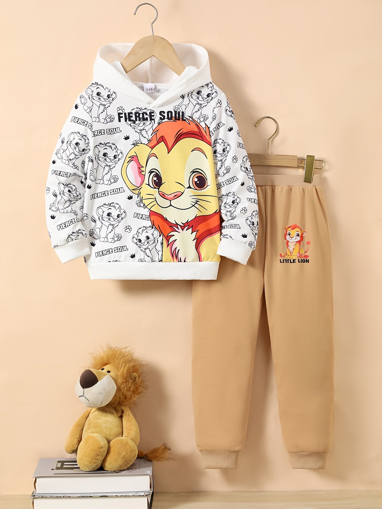 Boys' Fall Winter Lion Print Hoodie and Sweatpants Set Kids Casual Animal Pattern Polyester