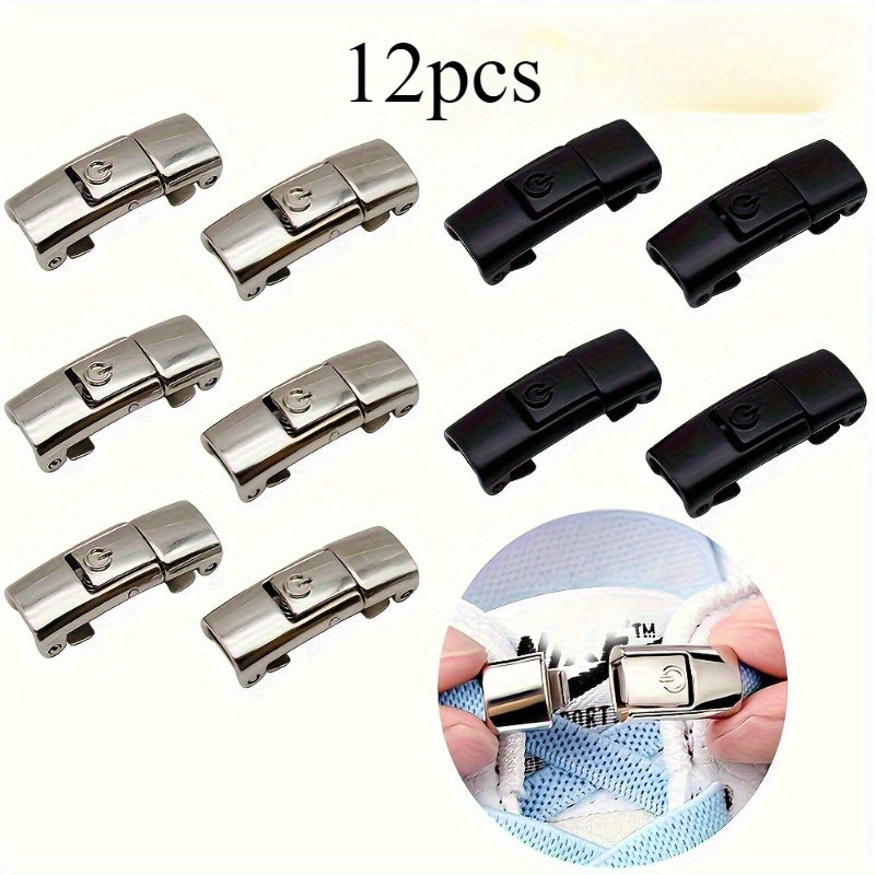 12pcs Stainless Steel Snap Locks No-Tie Shoelace Anchors for Men Women