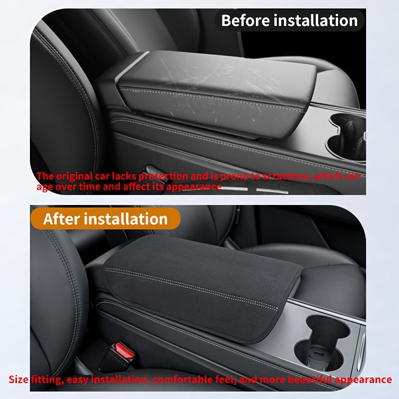 Car Interior Armrest Cover Faux Leather for Model Y and 3 Protective Mat