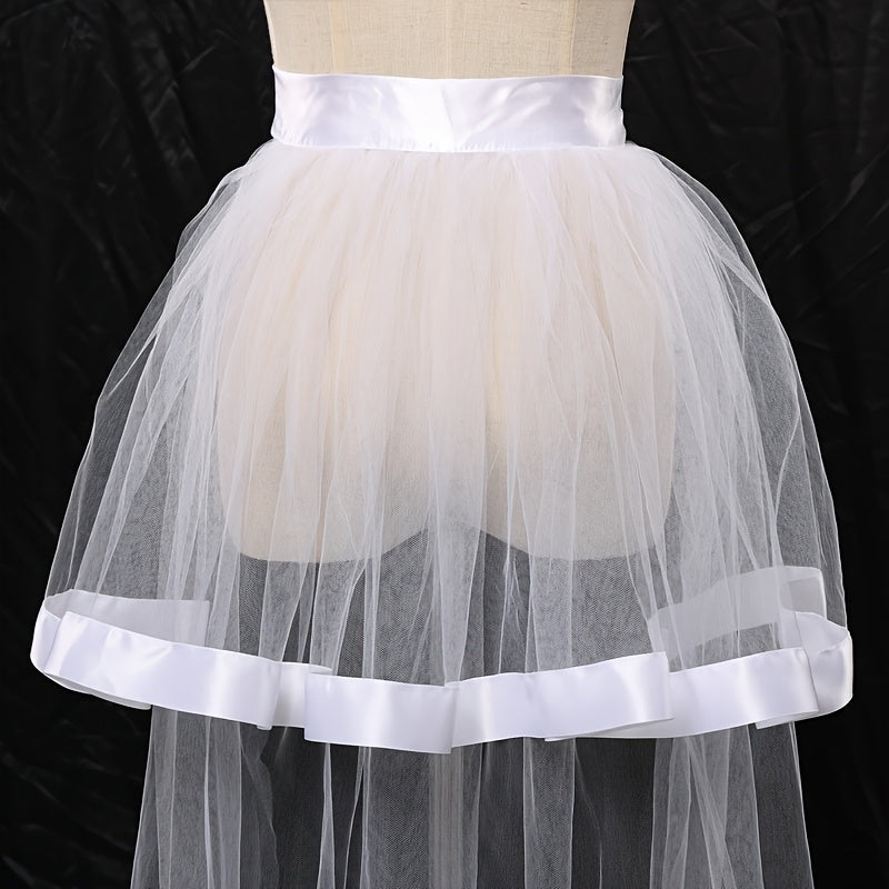 Elegant Bridal Tulle Skirt with Double Layer Ribbon for Wedding or Prom