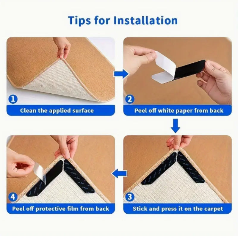 8 Pcs PPSU Non-Slip Carpet Gripper Pads with Double-Sided Adhesive for Rugs