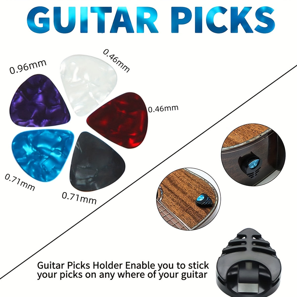 10 moslashuvchan gitara kamarlar, pick tutqichli charmli oxirlar bilan, yulduzli yelka kamarlar, 5 ta pick bilan birga