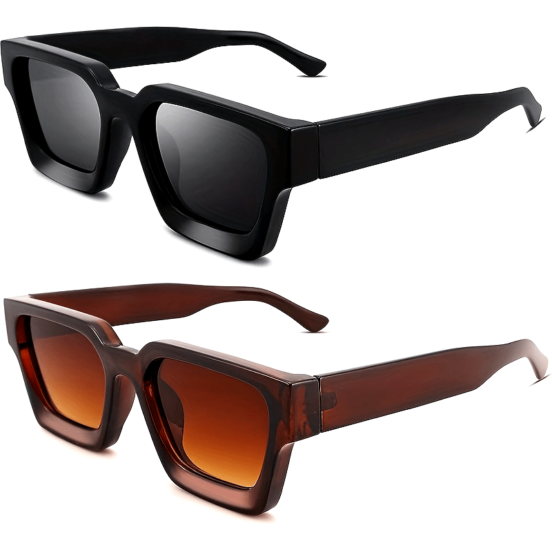 Vintage Square Frame Sunglasses Set of 2 for Men and Women Outdoor Parties Travel