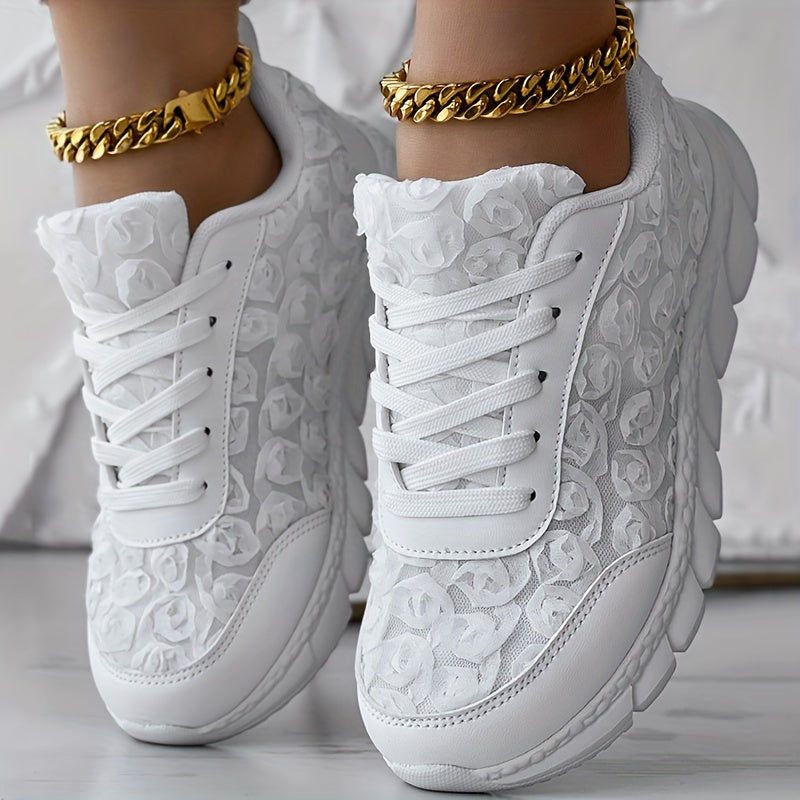 Ayollar uchun 3D Rose Lace-Up kundalik sport poyafzallari yengil, qulay oyoq kiyim