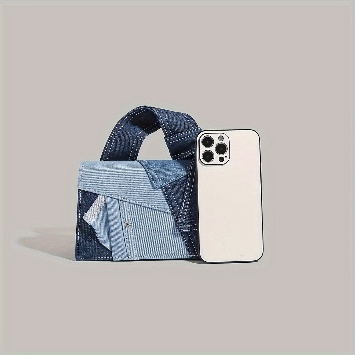 Geometric Denim Shoulder Bag for Women Casual Crossbody with Zipper Closure