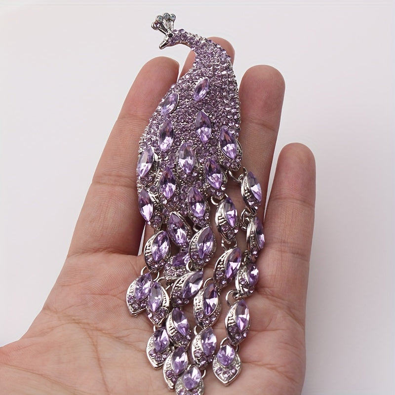 Vintage Peacock Brooch Rhinestones Tassel Jewelry for Coats Jackets