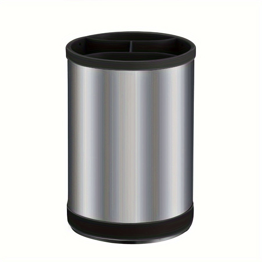Stainless Steel Kitchen Utensil Holder Brushed Metal 360° Rotating with Drainage