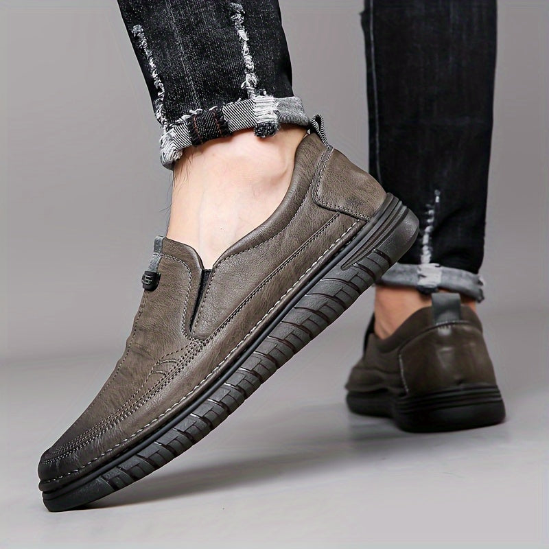 Men's Casual Slip-On Loafers Rubber Grip Solid Color Spring Fall PU Leather Upper